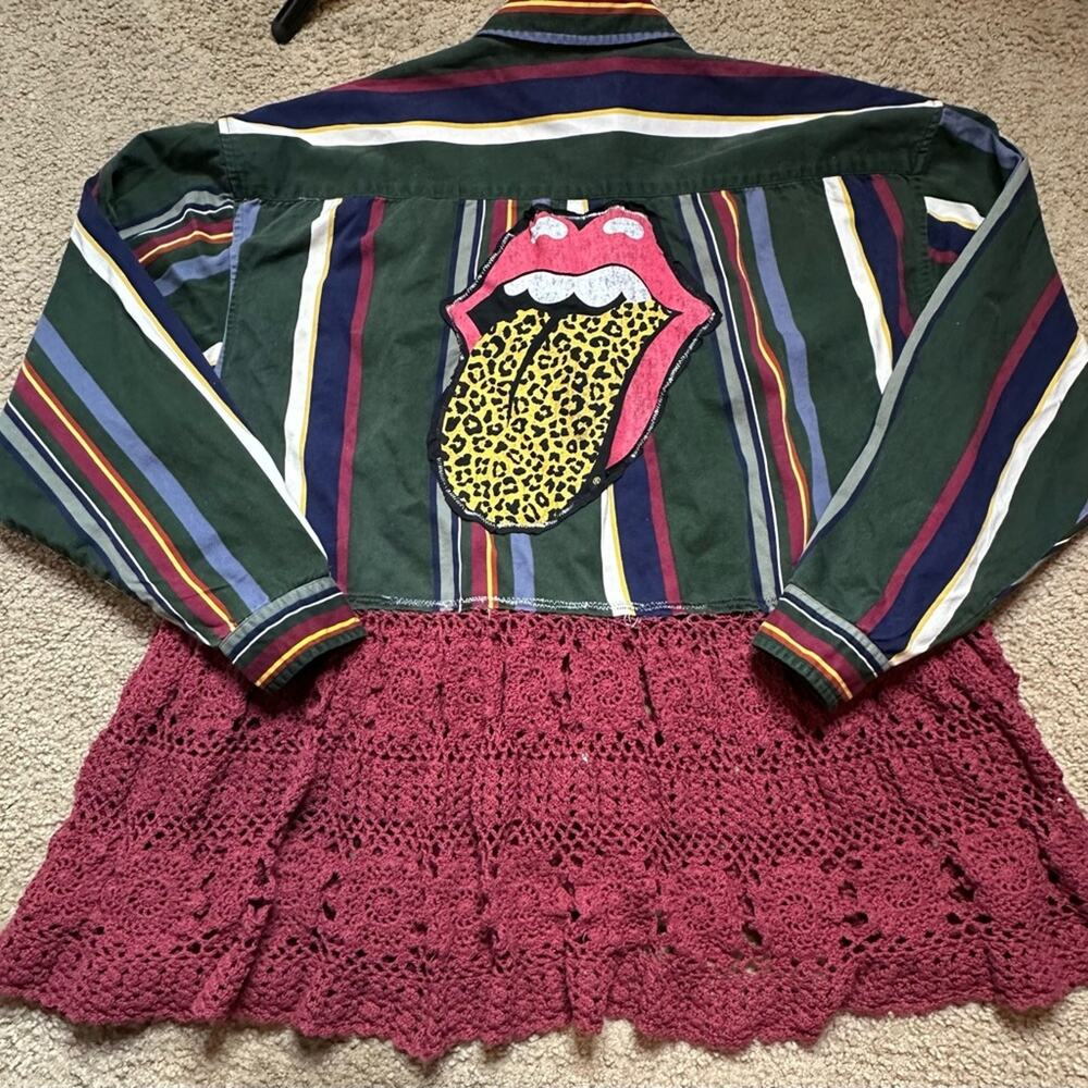 BRAND NEW CUSTOM MADE NORTHCREST JACKET TOP  ButtonUp STRIPED w/ CROCHET PEPLUM